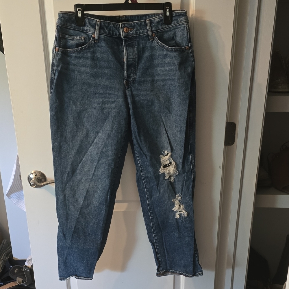 Express Blue Boyfriend Jeans Distressed Relaxed Fit